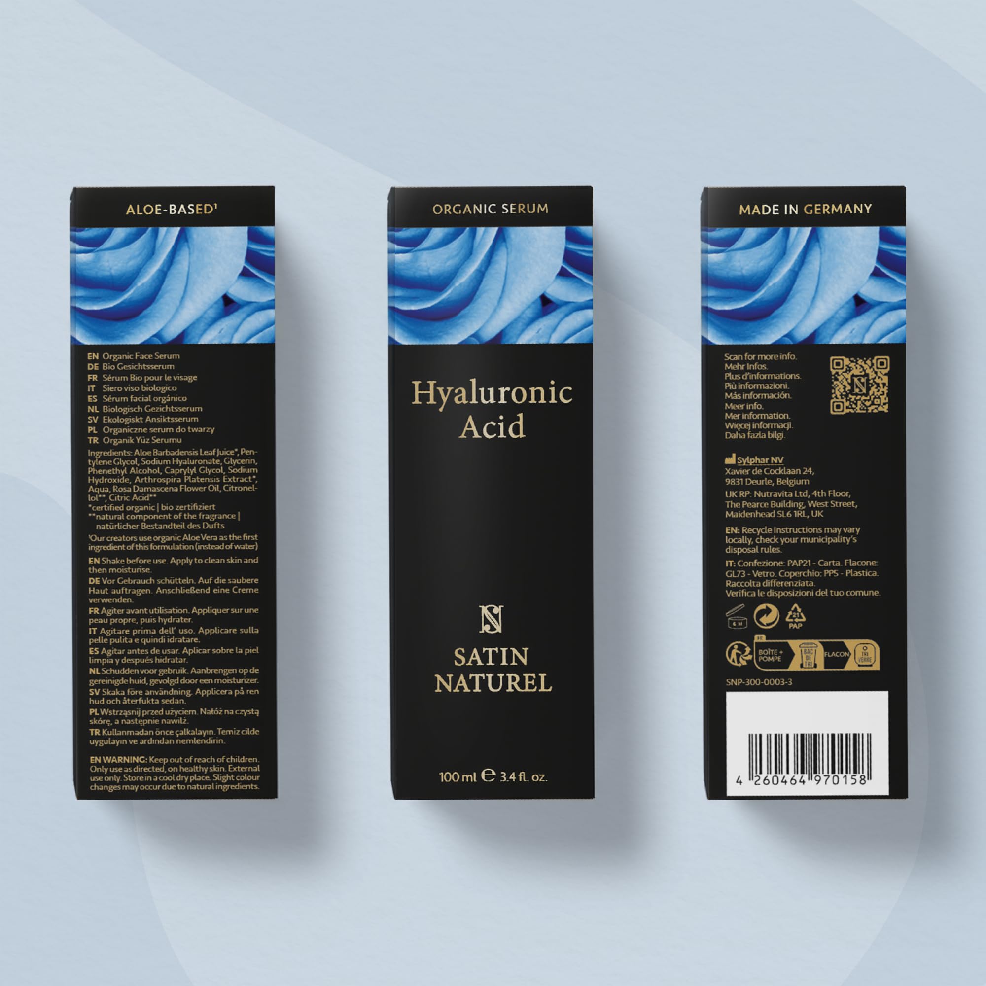Satin Naturel Siero Acido Ialuronico ad Alta Efficacia 100 ml – Trattamento Viso Bio all’Acido Ialuronico – Siero Idratante Anti Age – Vegan – Idratazione 24 h – Cura del Viso per Donne e Uomini