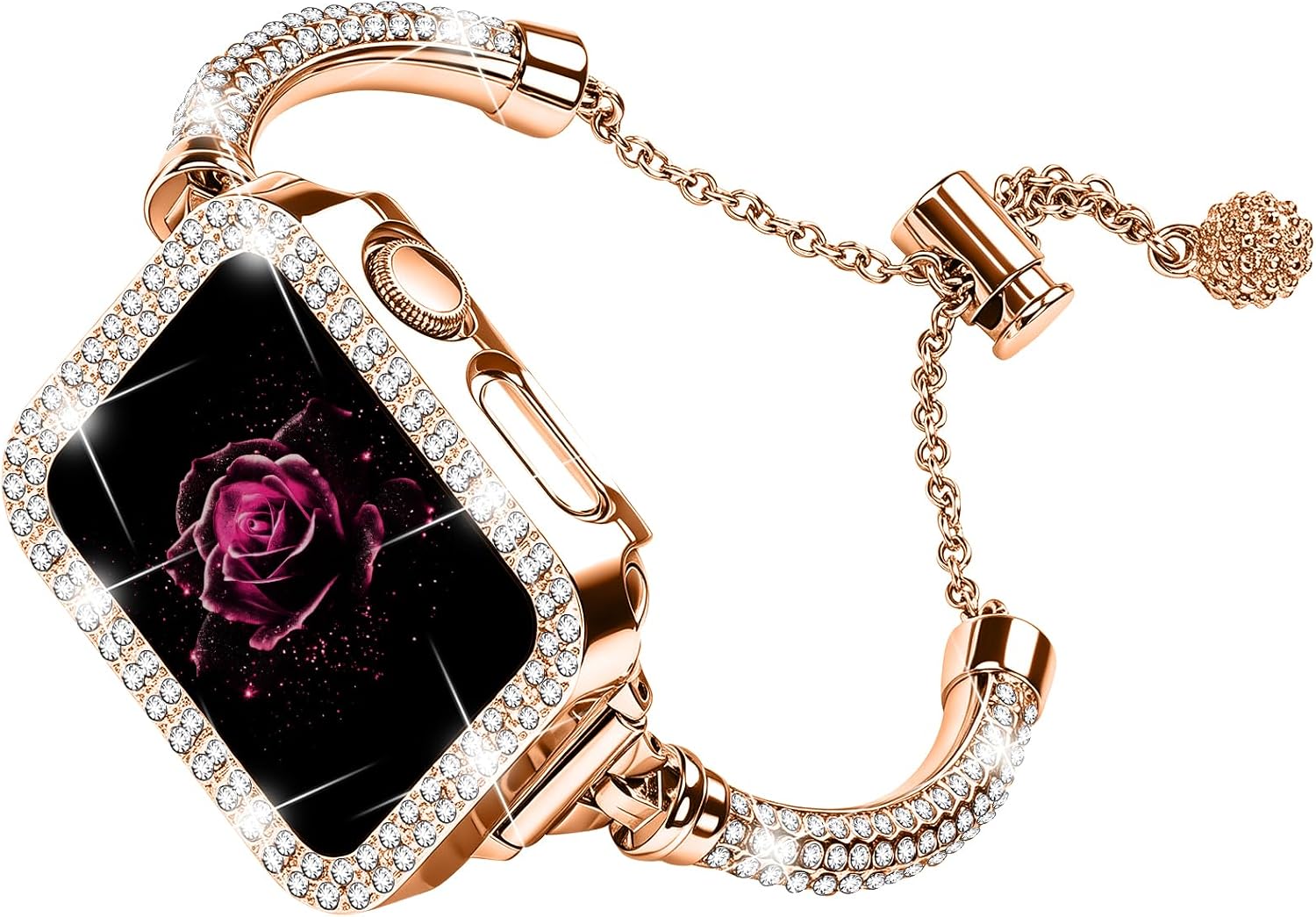 JOYOZY Bling Band and Case Compatible with Apple Watch Band 38mm 40mm 41mm 42mm 44mm 45mm 46mm, Pretty Luxury Strap with Sparkle Diamond, Dressy iWatch Bracelet for Women