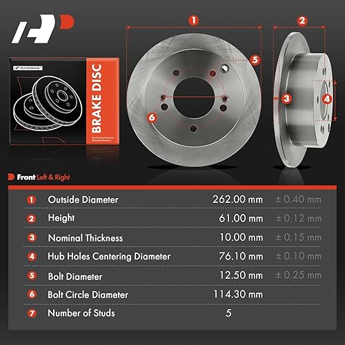 Miniatura 5 de A-Premium Rotores de freno de disco sólido trasero de 10.31 pulgadas (10.315 in) compatibles con modelos seleccionados de Hyundai y Kia - Sonata