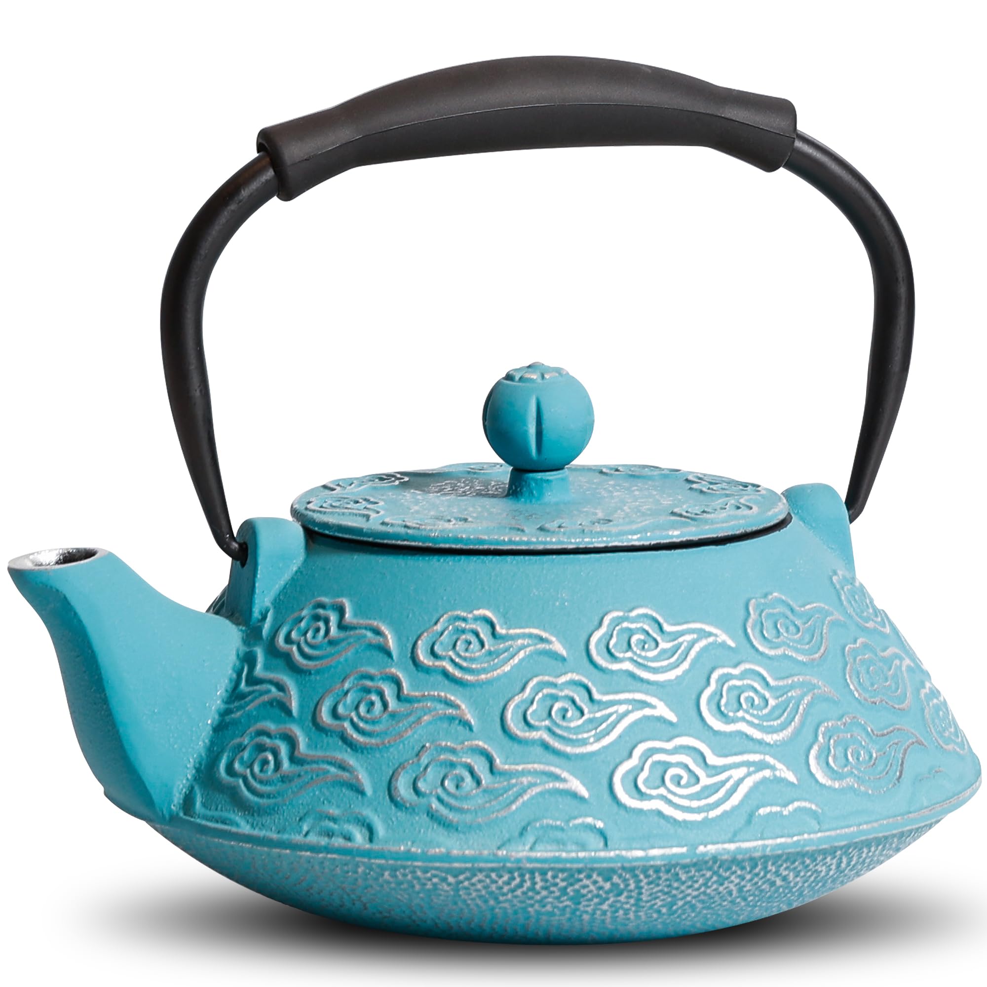 Tetera de hierro fundido, tetera japonesa con infusor para hojas sueltas, tetera con revestimiento seguro con interior esmaltado, patrón de nubes, 27 onzas, 800 ml, azul cielo