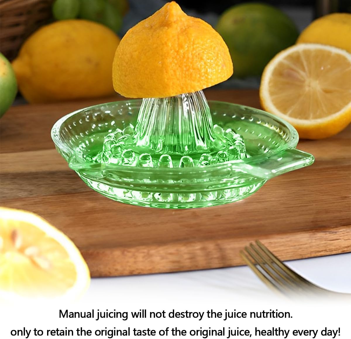 DOERDO Lemon Squeezer Fruit Hand Squeezer Manual Juicer Dishwasher Safe, Heavyweight Glass, 5.1x2.3Inch, Green