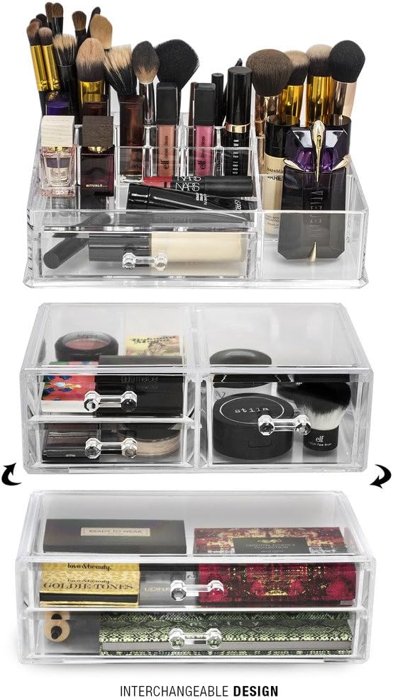 Sorbus Acrylic Cosmetics Makeup and Jewelry Storage Case Display Sets -Interlocking Drawers to Create Your Own Specially Designed Makeup Counter -Stackable and Interchangeable (Clear) : Beauty & Personal Care