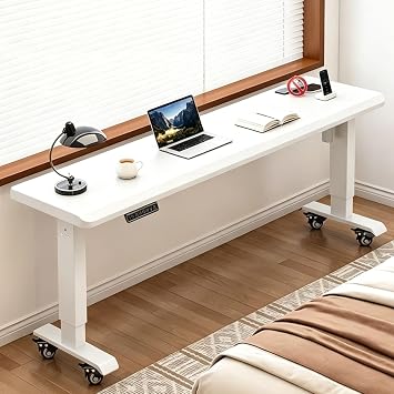 Adjustable Overbed Table on Wheels, Wood Mobile Desk with Storage, Rolling Laptop Workstation for Bed or Office