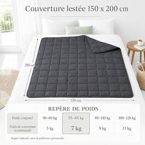Weighted Blanket Adult 150 x 200 cm 7 kg, Weighted Blanket, Dark Grey - 3
