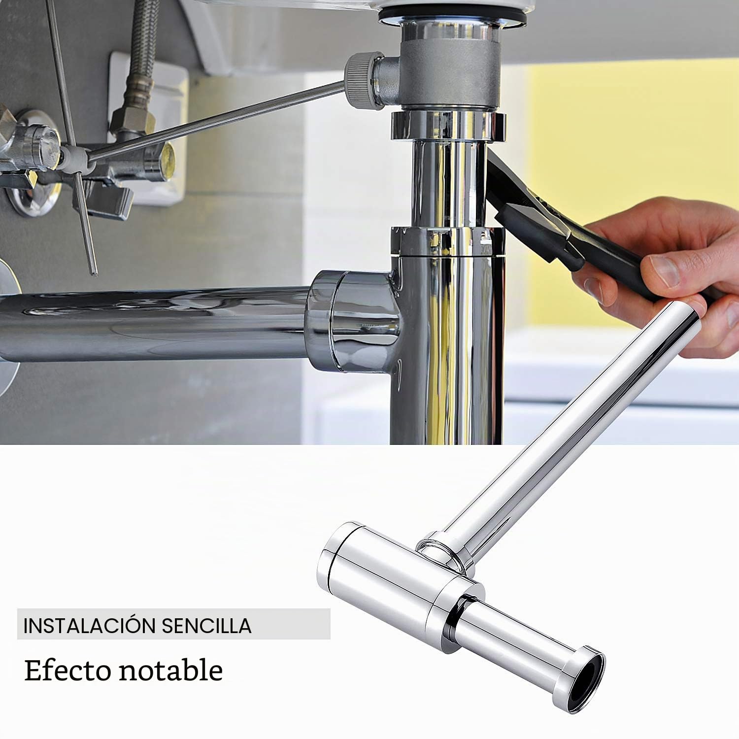 EXLECO Sifones Desagüe de Acero Inoxidable de 1 1/4" Sifón para lavabo Sifón de Tubo Universal Sifón Cromado para Lavabo
