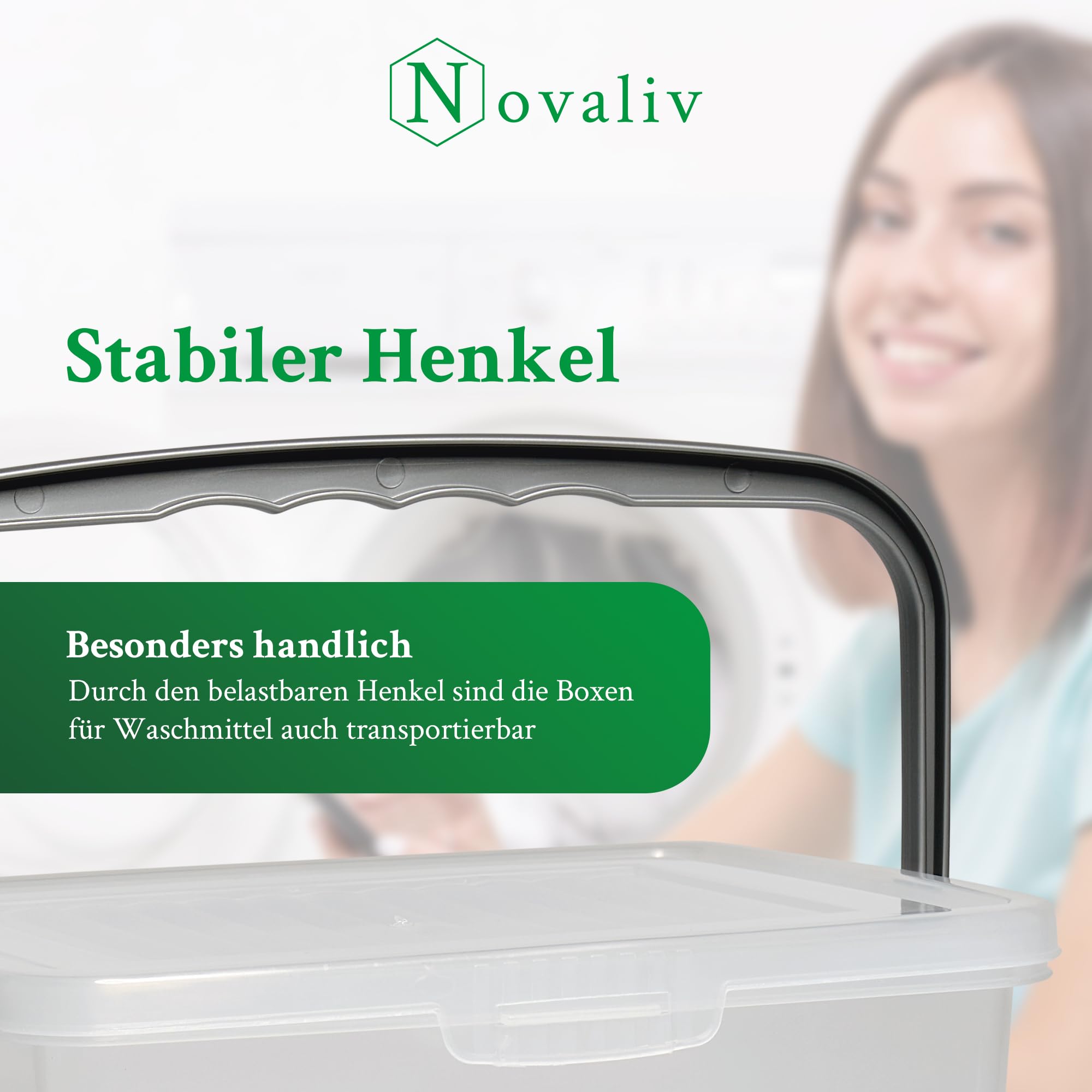 Novaliv 10x Waschmittelbox mit Deckel 7 Liter I Transparent I 23,5 x 18 x 26,5 cm I Box Waschpulver Aufbewahrungsbox mit Henkel Waschmittel Aufbewahrung Waschmittelbehälter Waschpulverbehälter