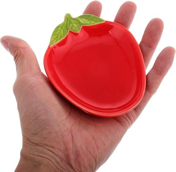 BESPORTBLE Creative 2pcs Strawberry Ceramic Serving Plates Set, Fruit Shape Dessert and Snack Holder, Candy and Soy Sauce Dishes for Appetizers and Party Use