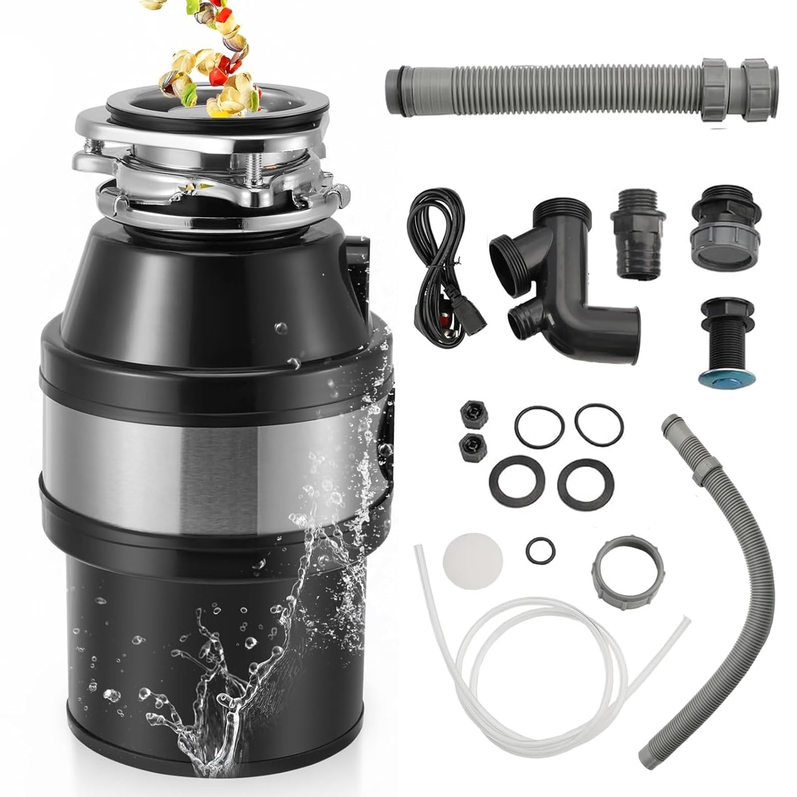 Triturador de residuos de alimentos, máquina trituradora de basura bajo el fregadero de 1,4 L con 4000 rpm, interruptor neumático, contenedores de eliminación de residuos automáticos