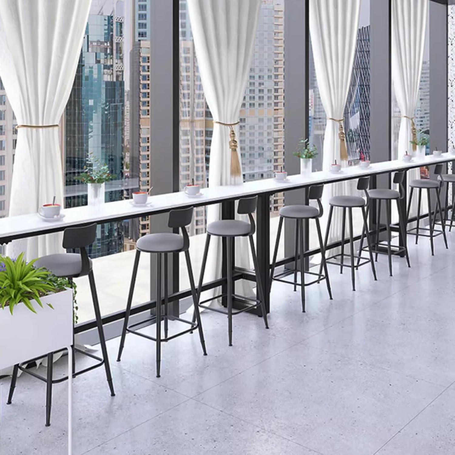 Modern Industrial Bar Table - Slate Top Rectangular Pub Table with Metal Base, Tall Counter Height Coffee Bar Table, Sleek Design for Kitchen or Dining Room (Black, 120 * 40 cm)