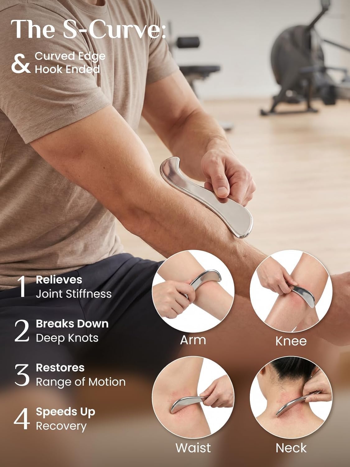 Stainless Steel Gua Sha Muscle & Fascia Scraper Tool Set, for Body Skin Massage and Sore Muscles, Myofascial Release, Soft Tissue Mobilization Tools, Full Body Gua Sha Kit (4PCS)