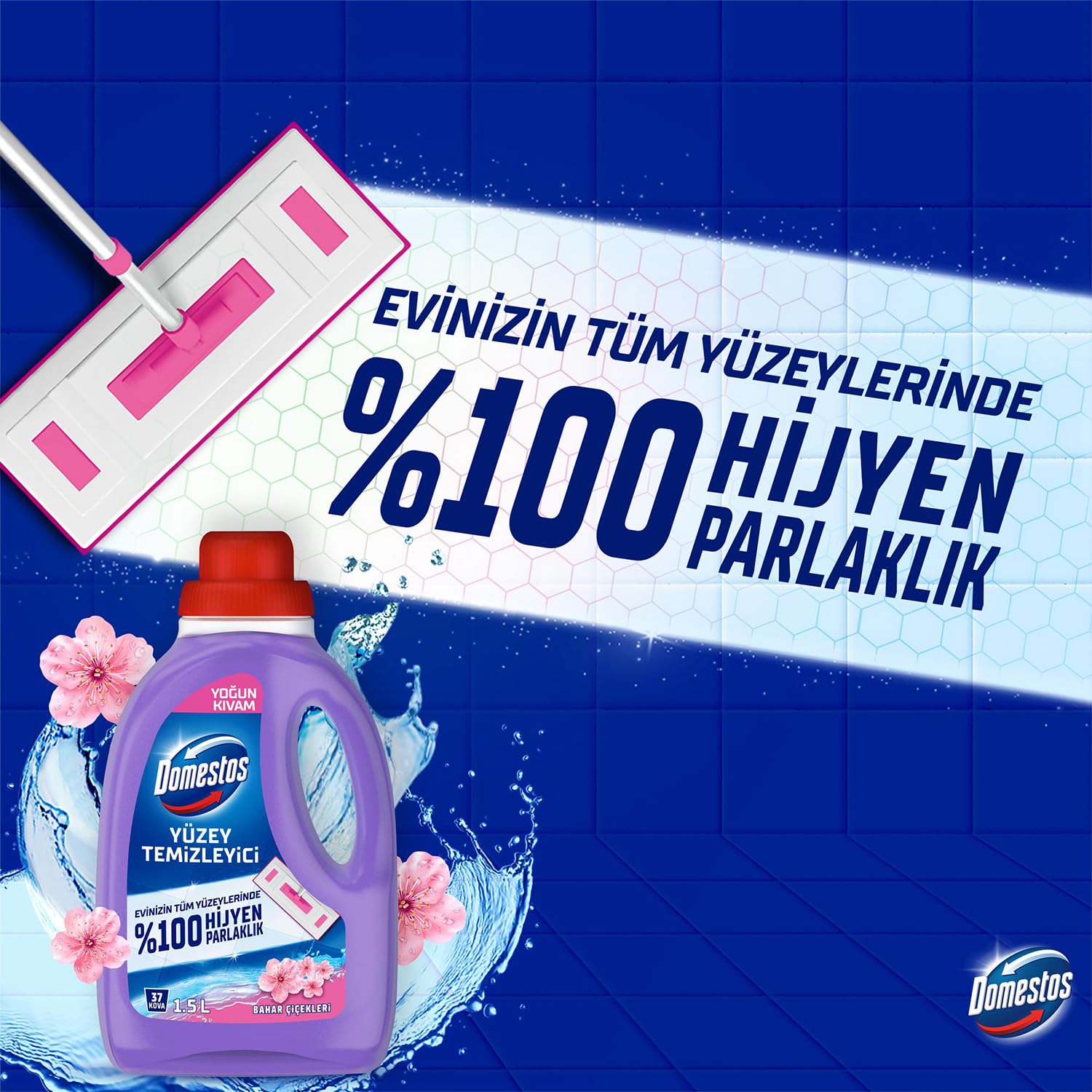Domestos Yüzey Temizleyici Bahar Çiçekleri Maksimum Hijyen Tüm Yüzeyler için Yüzey Temizleyici 1500 ml