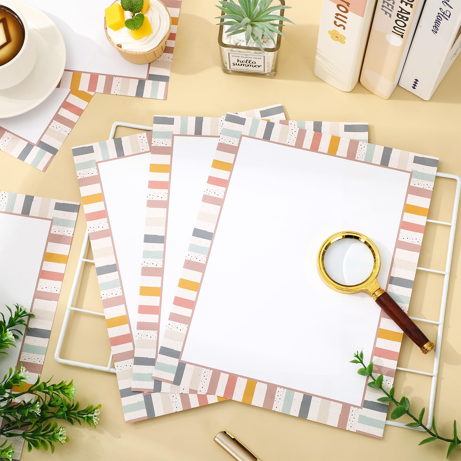 FYSUIMU 80 hojas de papel de papelería bohemio a rayas con membrete de puntos, papel de escritura de una sola cara, papel para impresora de computadora para notas, tarjetas de felicitación, invitación