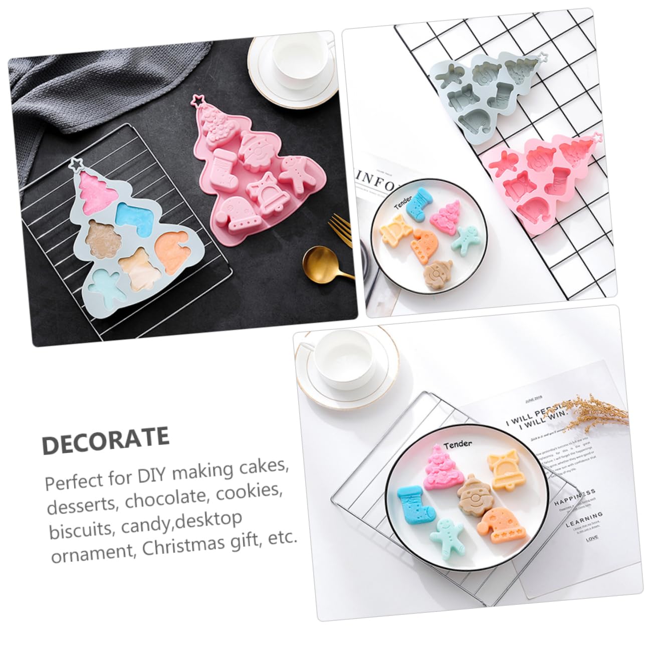 MAGICLULU 6pezzi Stampo Per Torte Di Natale Design Albero Di Natale Mold Flessibile Per Dolci Biscotti e Saponi Fatti Mano Colori