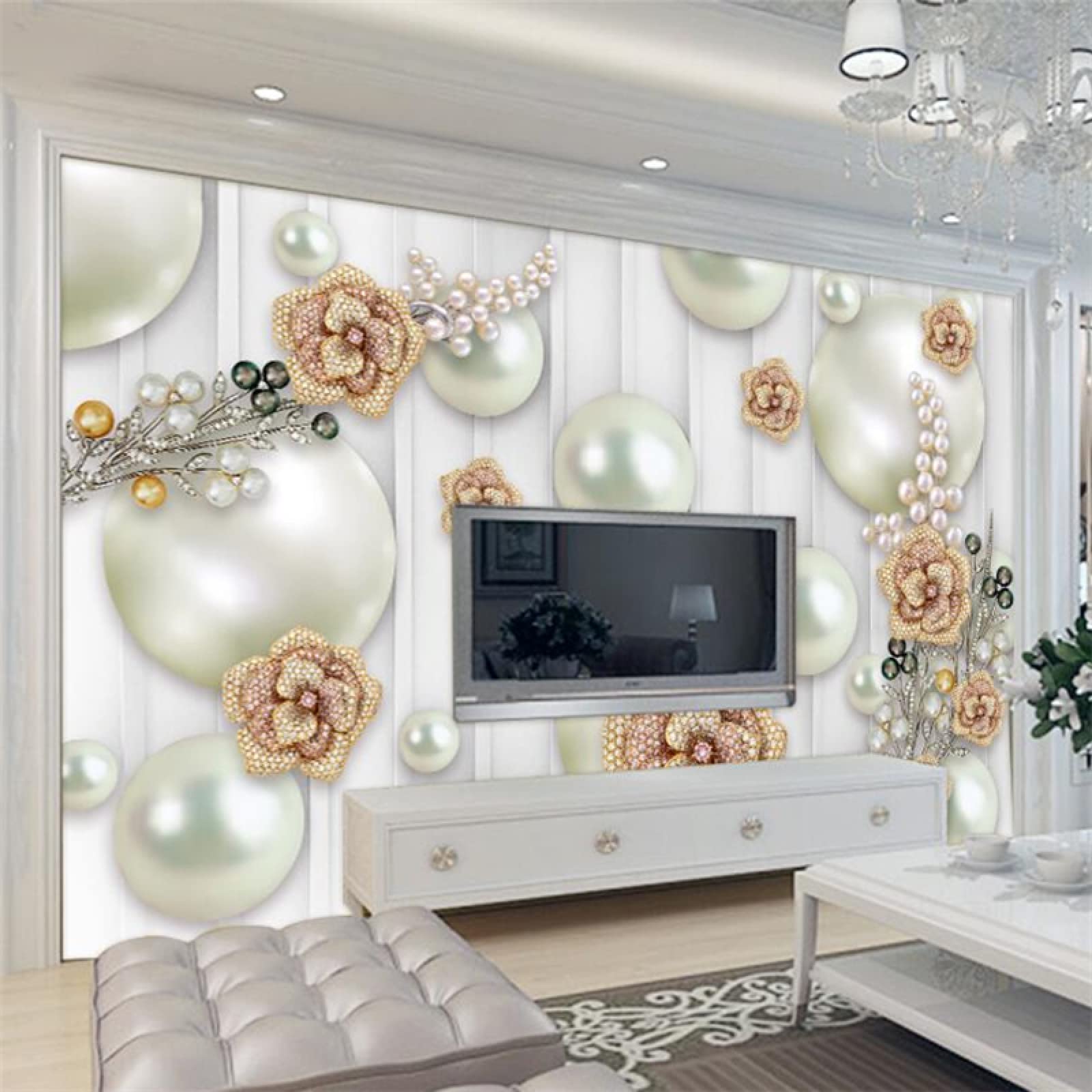 Tapeta ścienna kwiaty i perły szer. 250 x wys. 175 cm mural ścienny 3D tapeta naklejki do salonu sypialni niesamoprzylepne