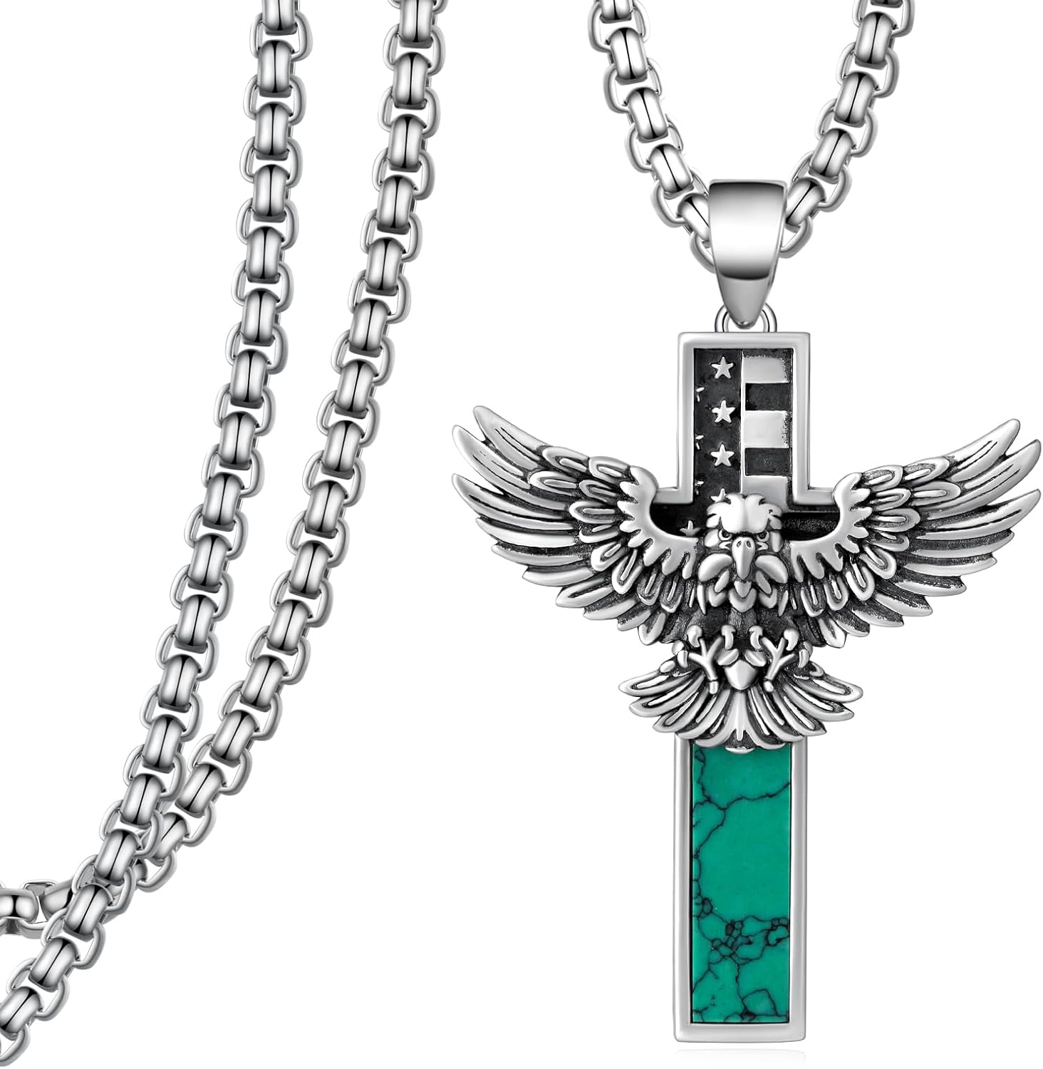 Eagle Necklace 925 Sterling Silver Turquoise Western Cross Necklace for Men Native American Jewelry Eagle Scout Gifts