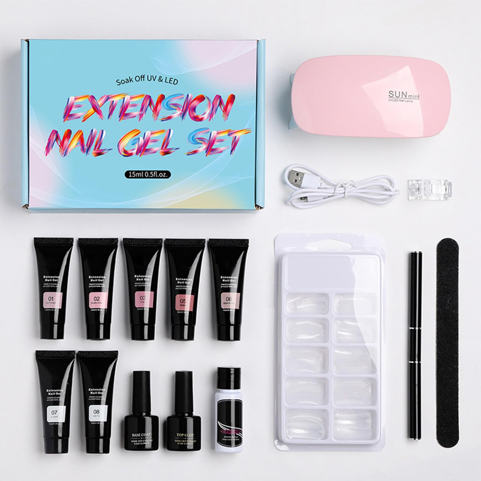 Kit de uñas de poli gel para principiantes, kit de uñas con todo, kit de extensión de gel con luz UV – Solución de engrosamiento de la 7 colores constructor de uñas para mujeres