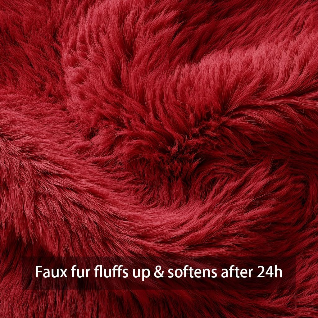 4TH Emotion Christmas Tree Decorative Pillow Covers 18x18 Set of 2, Red Soft Plush Faux Fur Farmhouse Throw Cushion Cases for Xmas Winter Holiday Home Decor