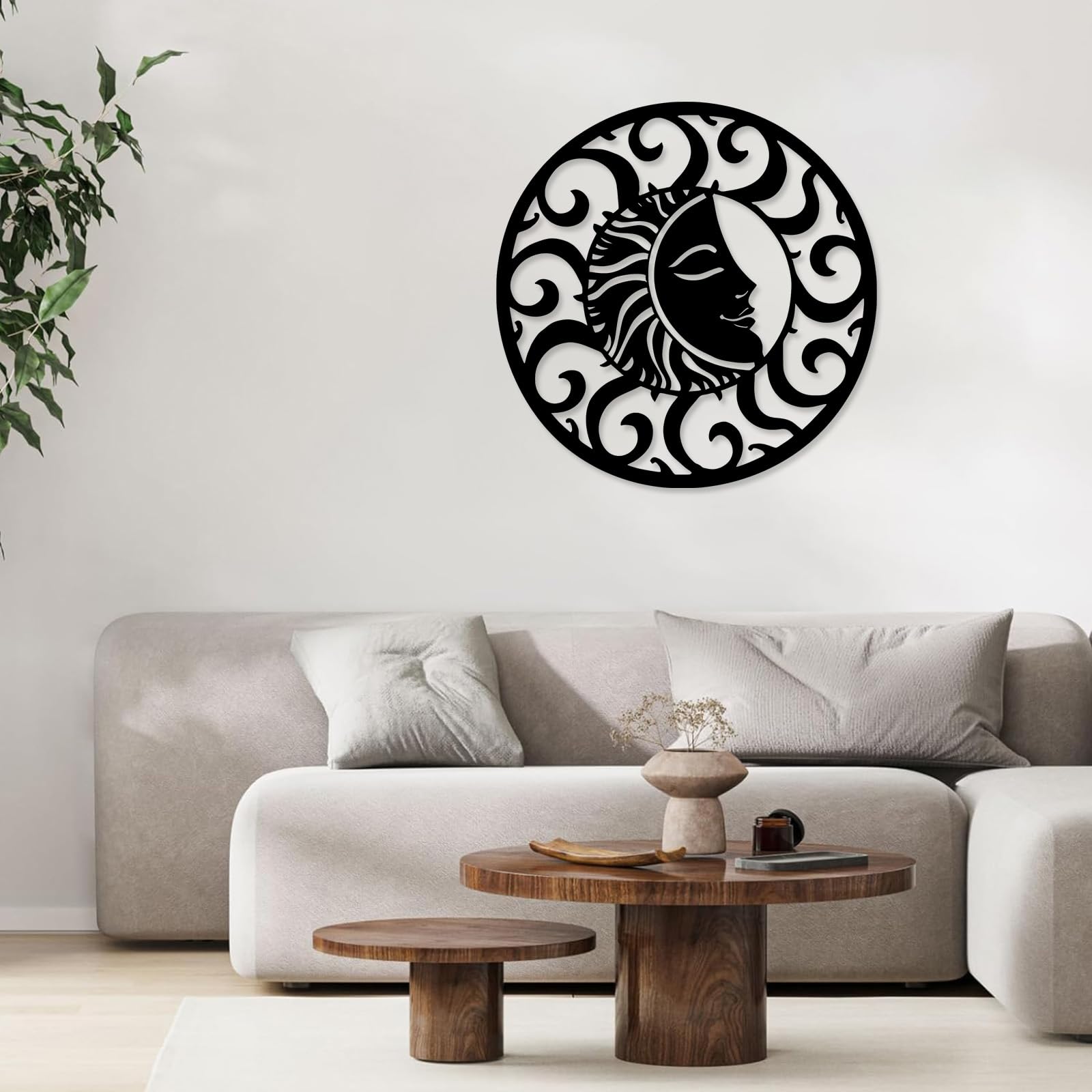 Metall-Wanddeko, Boho-Wohndeko, Hängedeko fürs Schlafzimmer (Silber, 60 x 60 cm)