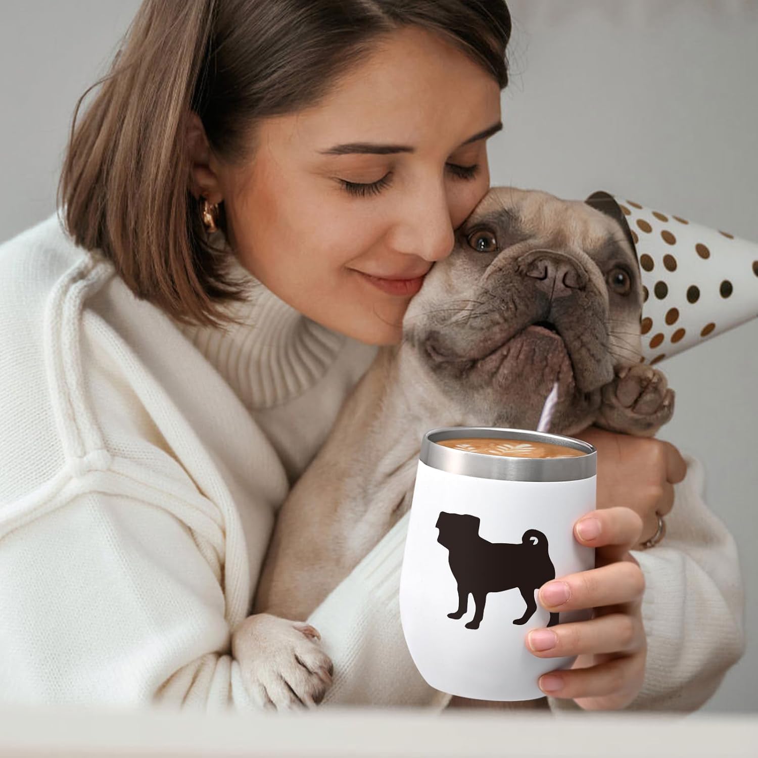 Lifecapido Pug Gifts for Pug Lovers, Pugs Silhouette 12oz Stainless Steel Wine Tumbler Set of 2, Birthday Christmas Gifts for Dog Lovers Dogs Parents Dogs Mom Dad, Black and White - Image 4
