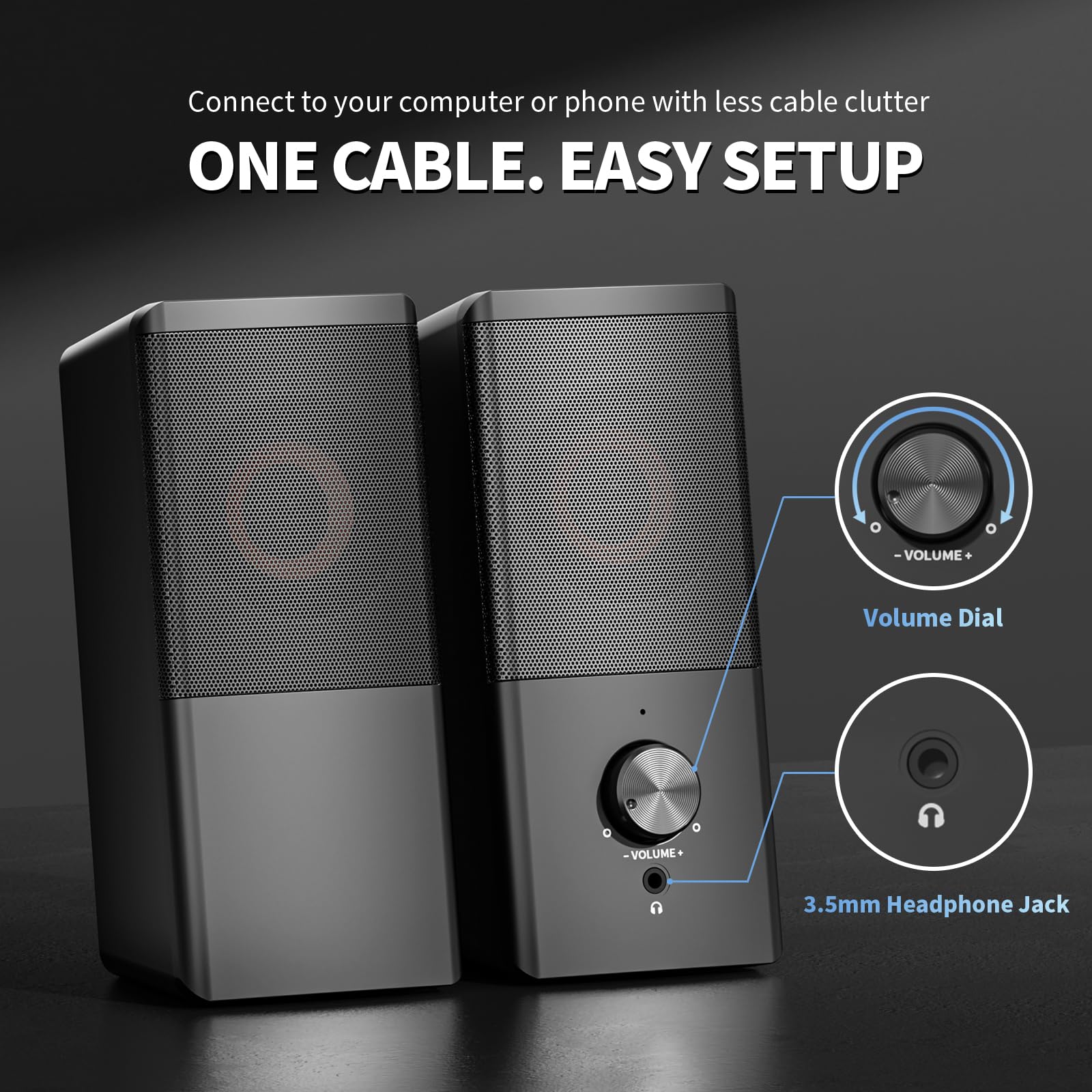 Altoparlanti cablati per PC desktop, altoparlanti stereo da tavolo 2.0 alimentati USB-A/USB-C, con controllo del volume, jack per cuffie da 3,5 mm per laptop, monitor, casa, ufficio e giochi