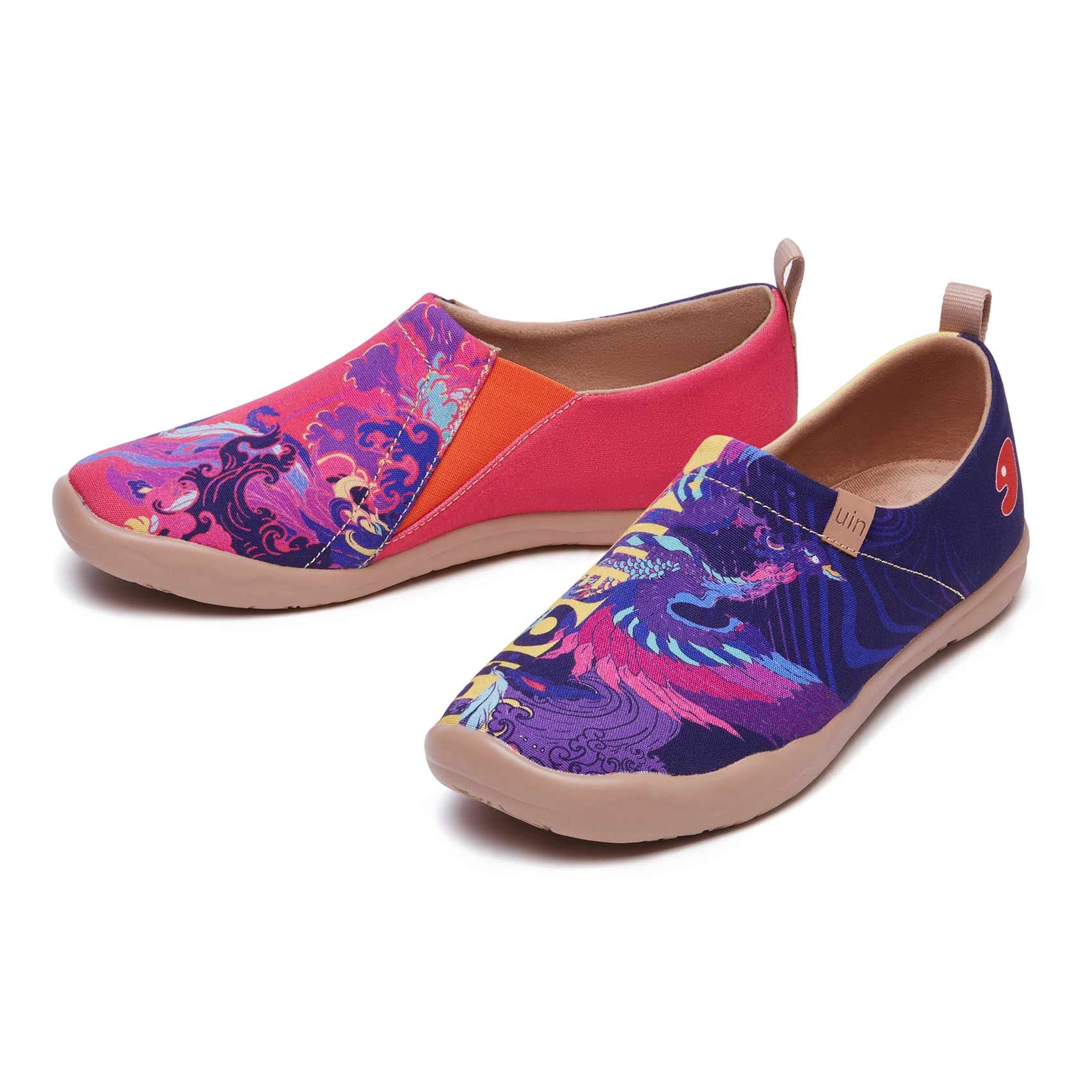 UIN Damen Leichtgewicht Slip On Loafer Schuhe Komfort Mode Sneaker Wanderschuhe Lässiger Reiseschuhe Toledo I Ethnischer Stil Thema