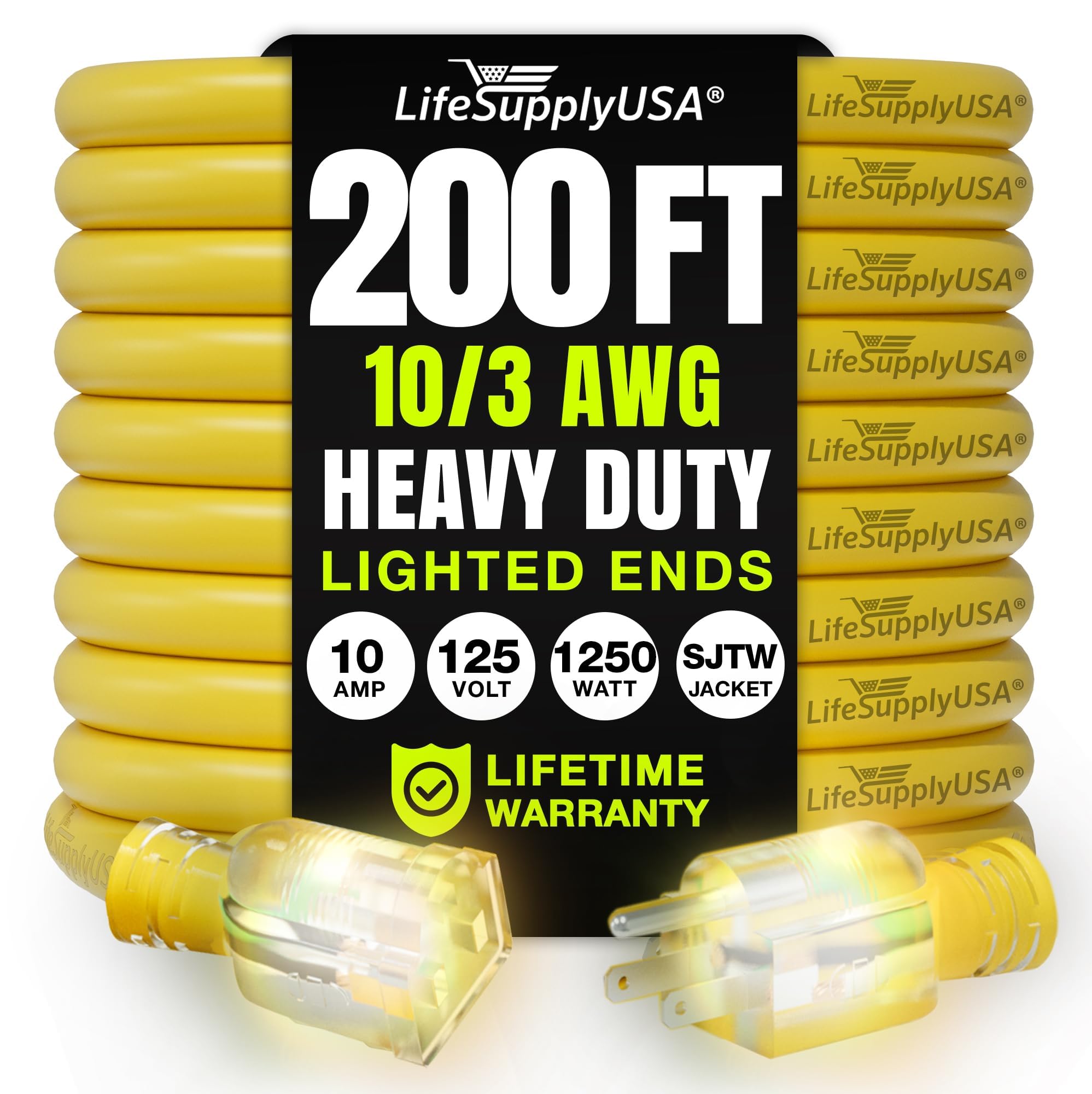 Amazon.com: LifeSupplyUSA 20 英尺(約60.0 公尺)戶外/室內延長線10/3