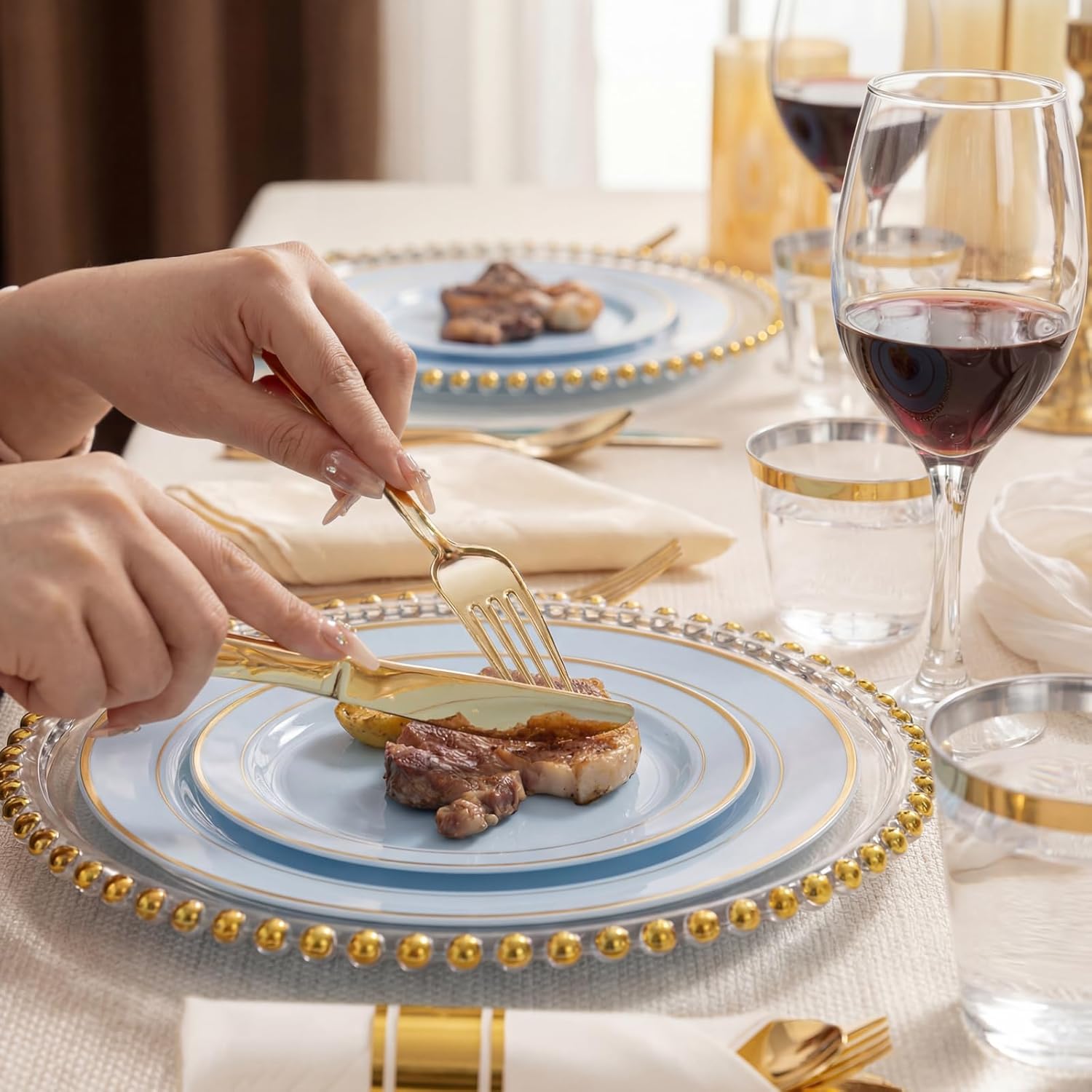 175PCS Blue Plates Disposable - Baby Blue Plastic Plates - 25Guests Plastic Dinnerware with Rolled Napkins for Wedding/Birthday/Baby Shower/Easter - Image 4