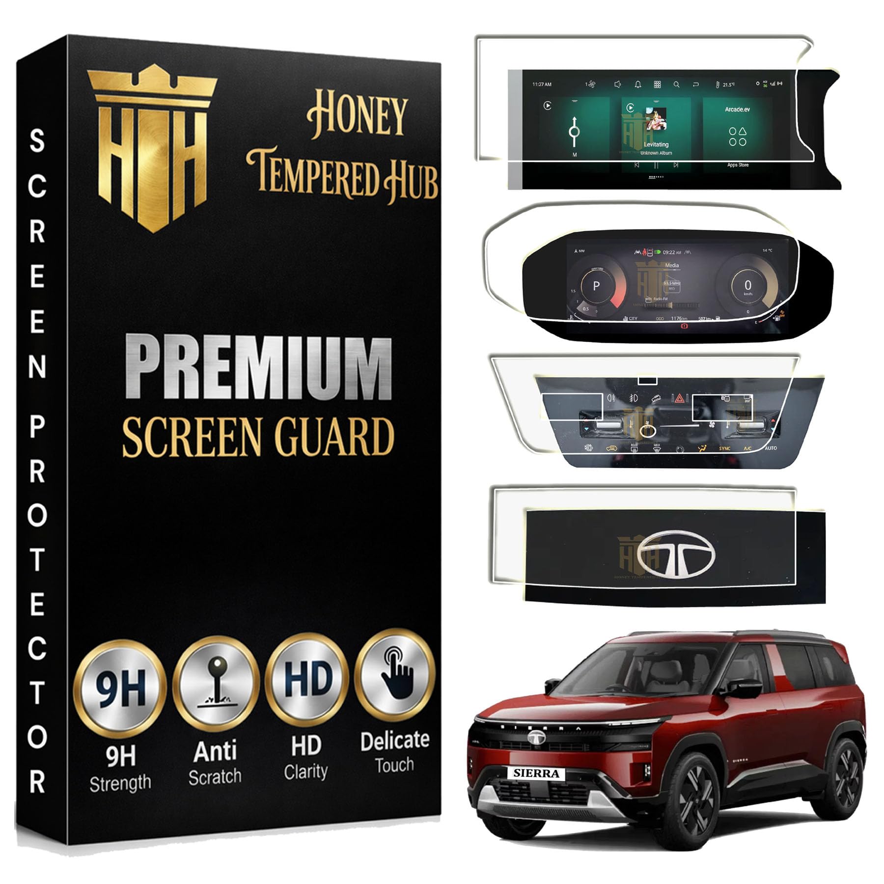 ( 4 PACK ) Screen Guard For NEW TATA SIERRA 2025 2026 / 12.33 INCH INFOTAINMENT + INSTRUMENT CLUSTER + AC VENT + STEERING GUARD /Anti Scratch / Anti Fingerprint / sierra2026 Car Display Accessories [Not Tempered Glass]-image-37