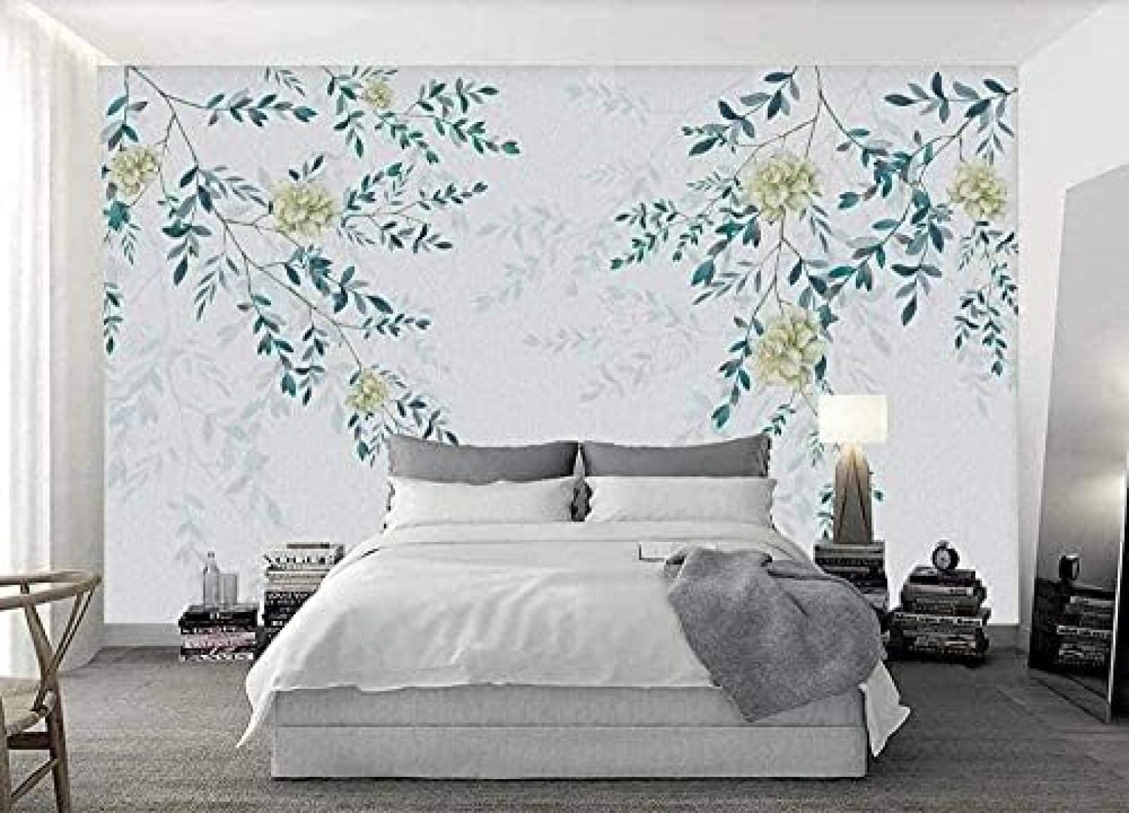 Paysage de feuilles et fleurs pour décoration murale 3D moderne