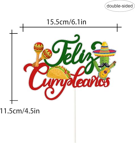 Miniatura 2 de Feliz Cumpleanos - Decoración para tartas mexicanas, decoración de pastel de cumpleaños, decoración de pastel de fiesta temática de Cinco de Mayo,