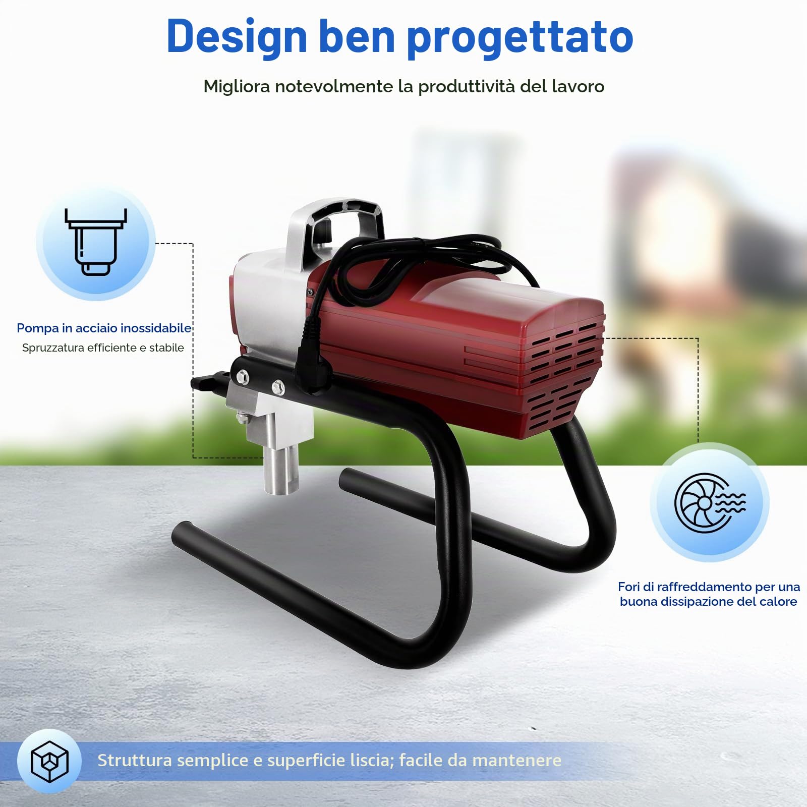 Spruzzatore di vernice Airless 1800 W, ad alta pressione, sistema di verniciatura a spruzzo 1,8 l/min, con tubo da 9 m, pistola a spruzzo, asta di prolunga, manometro per pitture murali, colori in