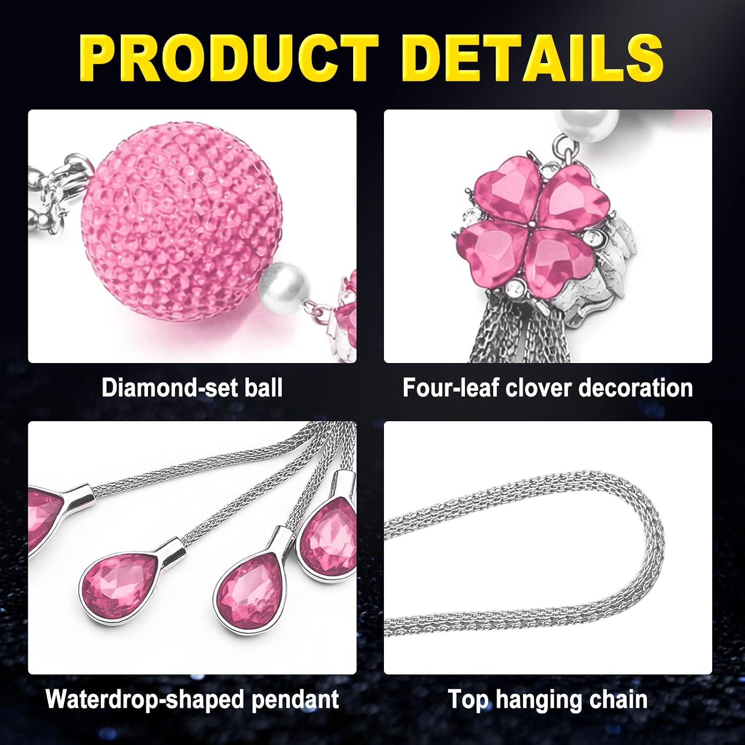 Bling Car Rearview Mirror Pendant, Lucky Hanging Charm Sun Catcher Ornament, 30mm Ball Drops Decoration, Universal for Automotive Interior Mirrors Fit Women & Man (Pink) image 3