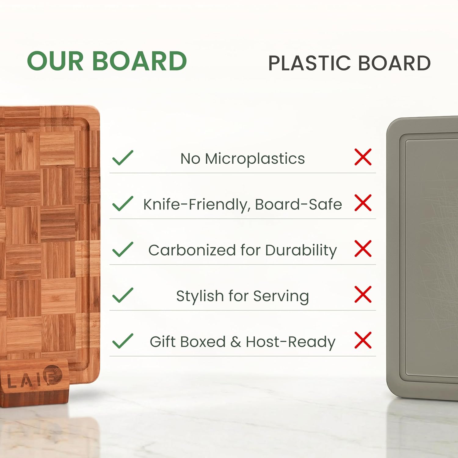 Premium Bamboo Cutting Board with Juice Groove – Carbonized for Strength & Crack Resistance – 14 x 10 x 1” Medium Wooden Chopping Board, Serving Tray or Charcuterie Platter – Easy Grip Handle