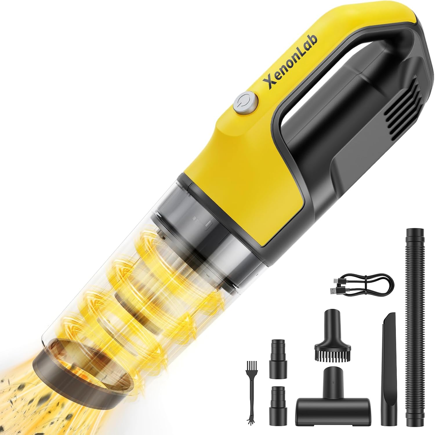 Handheld Vacuum Cordless 1.1 Pounds Car Vac 10000PA Hand Held Vacuums 4-in-1 Hand Vac Cordless Rechargeable HEPA Filter Large Capacity Dust Cup for Car Office Home Pets Hair (Yellow)