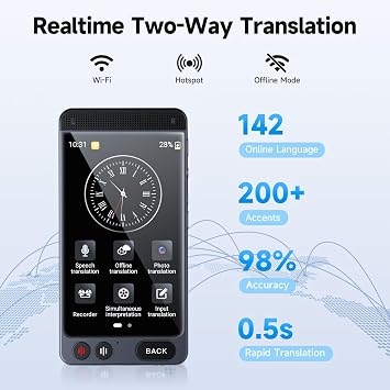 AI Language Translator Device, 142 Languages Real Time Offline Translator