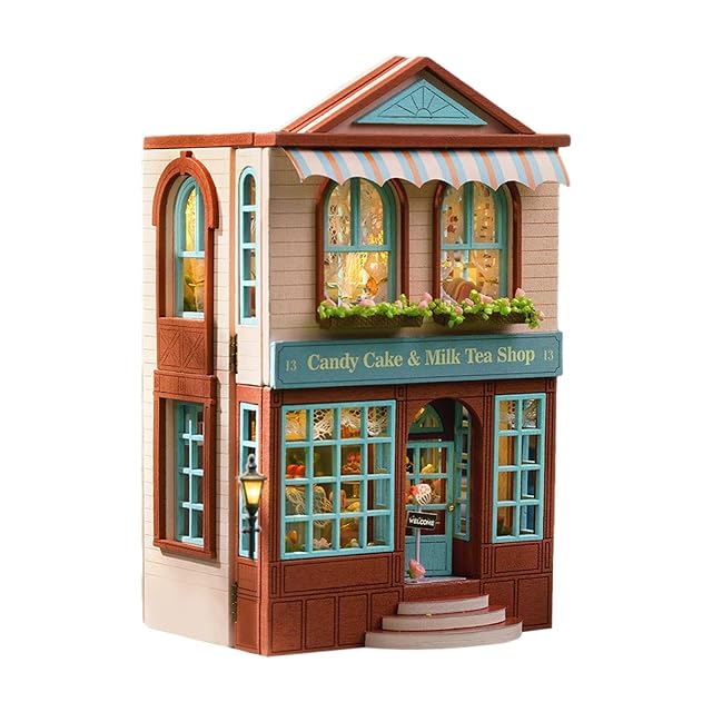 Leaenlyrics Miniature House Kit- Led Furniture Miniature House Kit, Warm Manor Shop Dessert Shop Romantic…