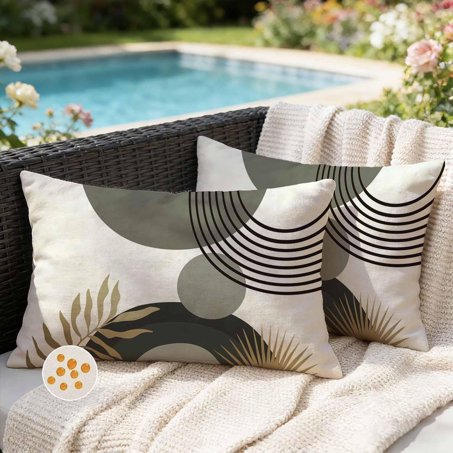 Jayusaror 30x50 Outdoor Waterproof Grey Bohemian Geometric Abstract Modern Square Decorative Spring Summer Sofa Pillow Covers for Garden Sofa Set of 2