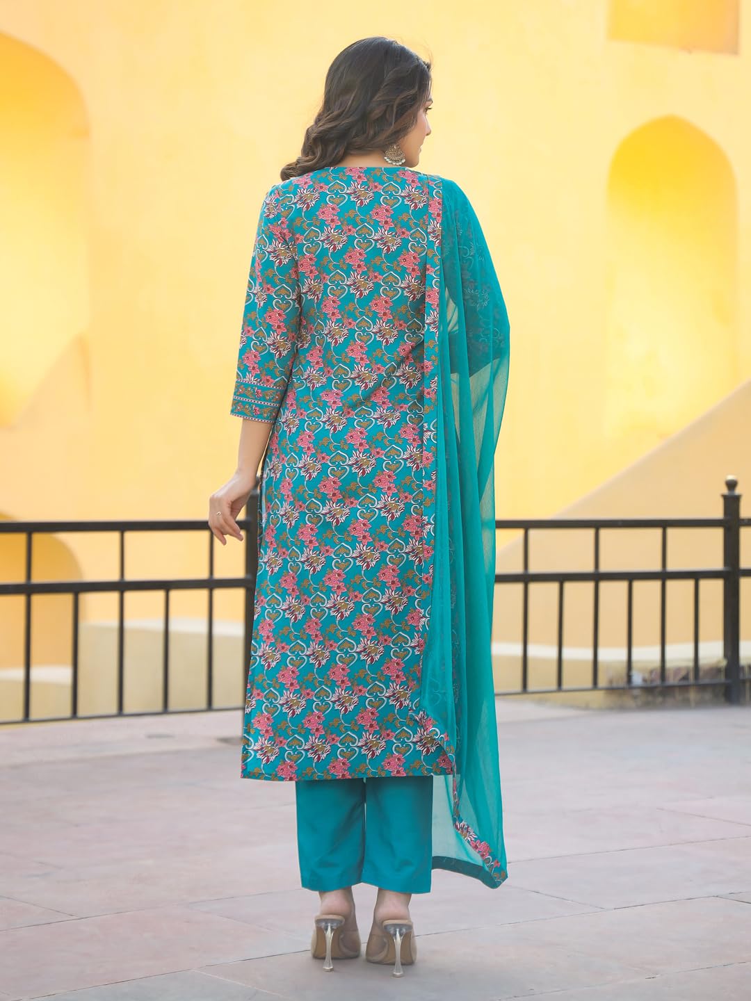 GoSriKi Women's Rayon Blend Straight Printed Kurta with Pant & Dupatta - Image 3