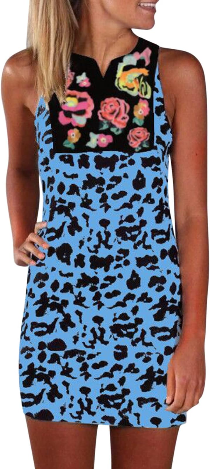 Dresses for Women UK Jumper Dress Boho Womens Summer Dress Floral Sleeveless O Neck Beach T Shirt Midi Dress Evening Work Dress Elgant Beach Long Dresses Regular Boho Cocktail Dresses#d5006