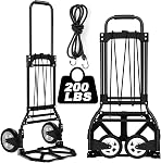 Folding Hand Truck and Dolly, 200 LB Capacity Upgraded Aluminum Cart, Extended Handle Portable for Travel, Moving, Shopping, Office Use, Black