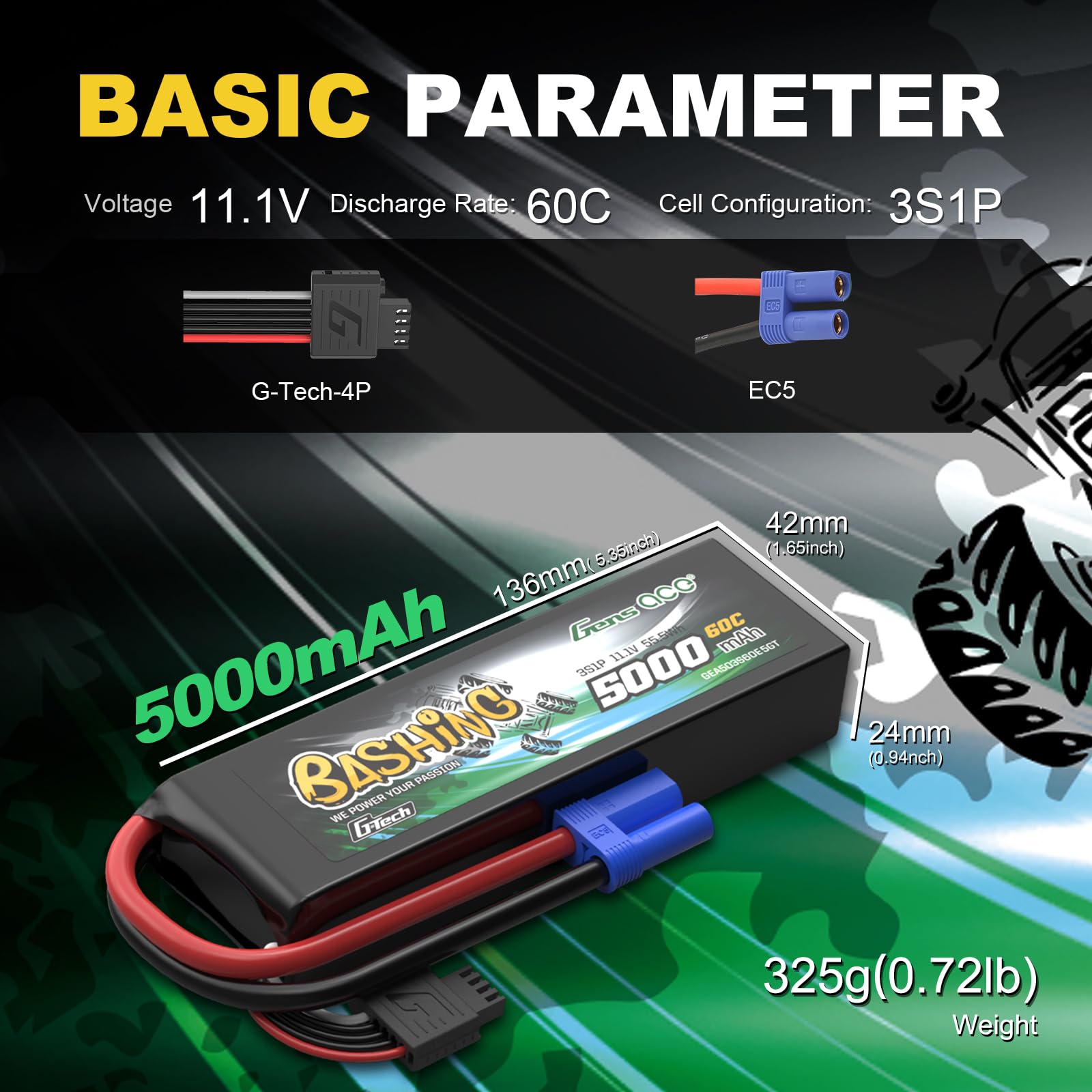Gens ace 3S LiPo akumulator 11,1 V 5000 mAh 60C G-Tech EC5