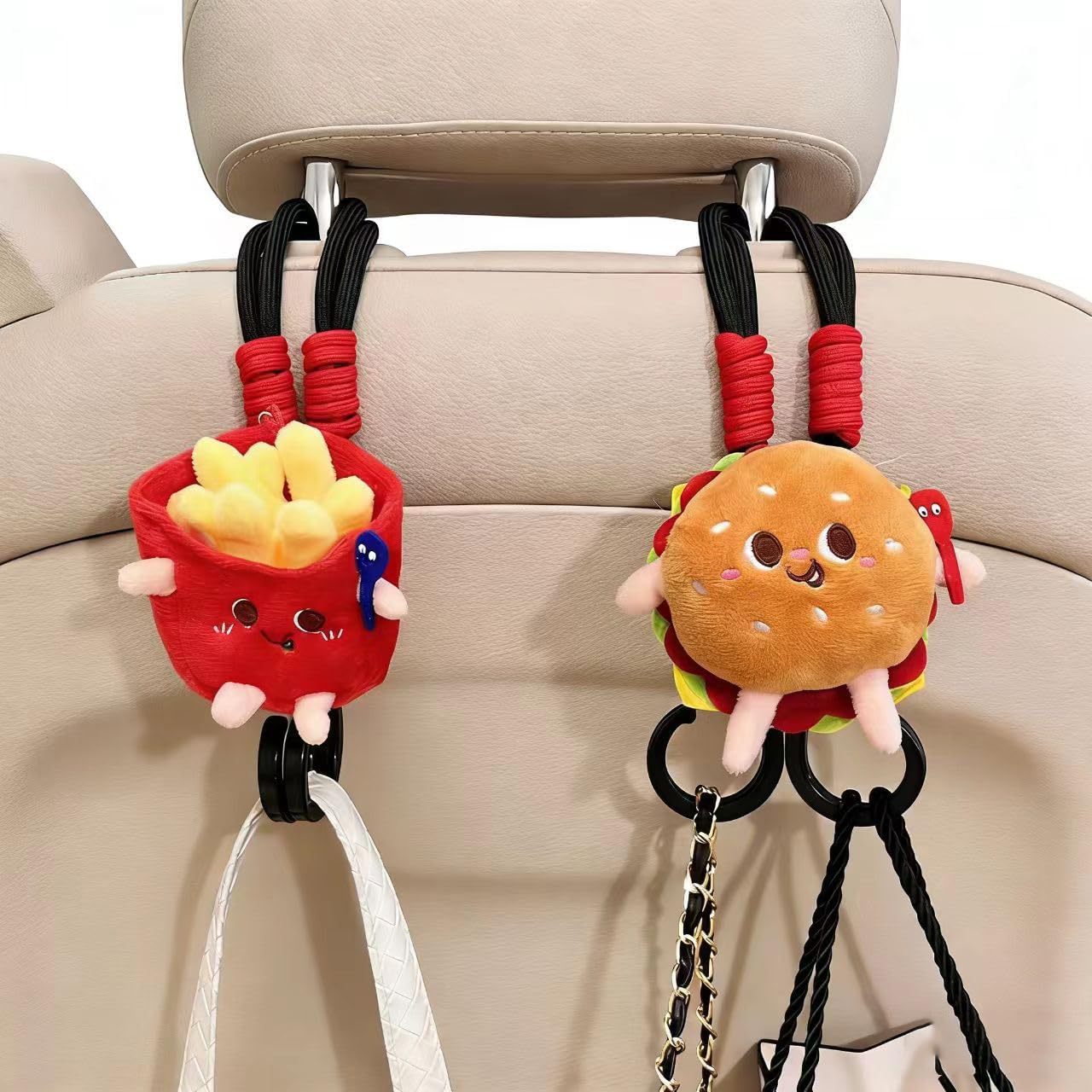 Car Seat Headrest Hook 2 Pack Hooks Hanger Storage Organizer Universal for Handbag Purse Coat, Cute Car Accessories for Women (Star Pig)