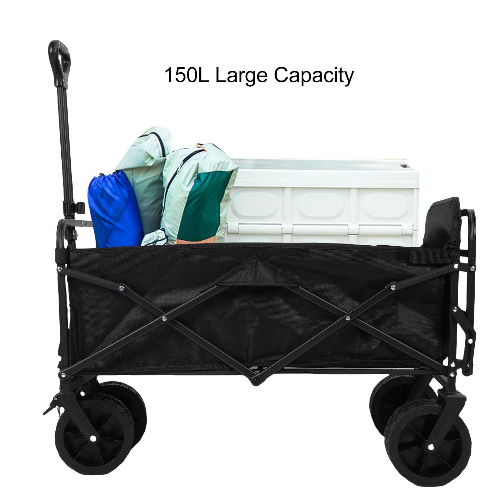 Vagone Pieghevole, Carrello Giardino 150L 117x102cm con Ruote, Carrello per Servizi Servizio Pesante per la Drogheria per lo Sport Pesca Giardino, Rotolamento