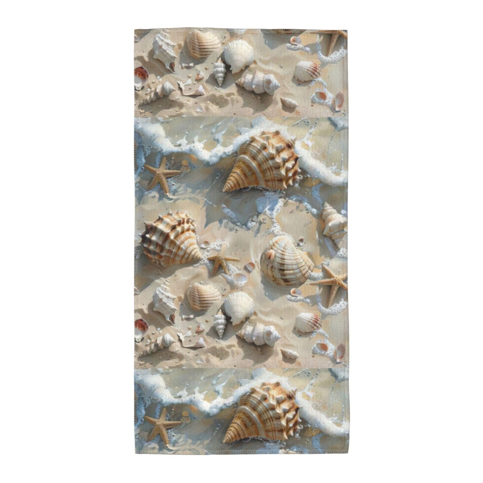 Cbaaghh Seashells Sand Print Towel, Towels Thick Face Towels Fast Drying Washcloth For Bath, Spa, Gym