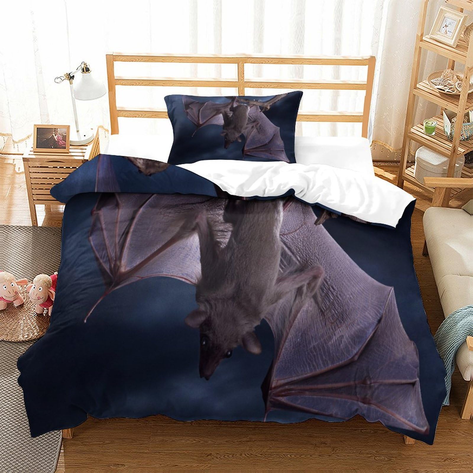 P1S9U7W5Y Nocturnal Bat 3D Printed Modern Duvet Cover Set 3pcs Microfiber Dark Sky Bedding Set Single