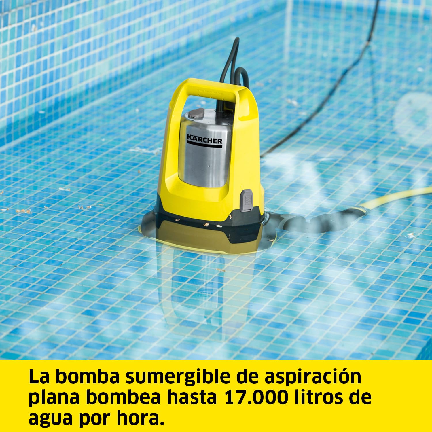 Kärcher SP 17.000 Flat Level Sensor Bomba Sumergible con aspiración en plano, Caudal: 17.000 l/h, Profundidad: máx. 7 m, Para Agua Sucia con Partículas de un Tamaño de Hasta 5 mm, Agua Restante: 1 mm