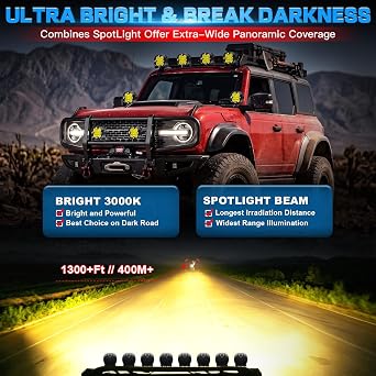 3Inch LED Cube Pod Lights Yellow Fog Spotlight with Wiring Harness