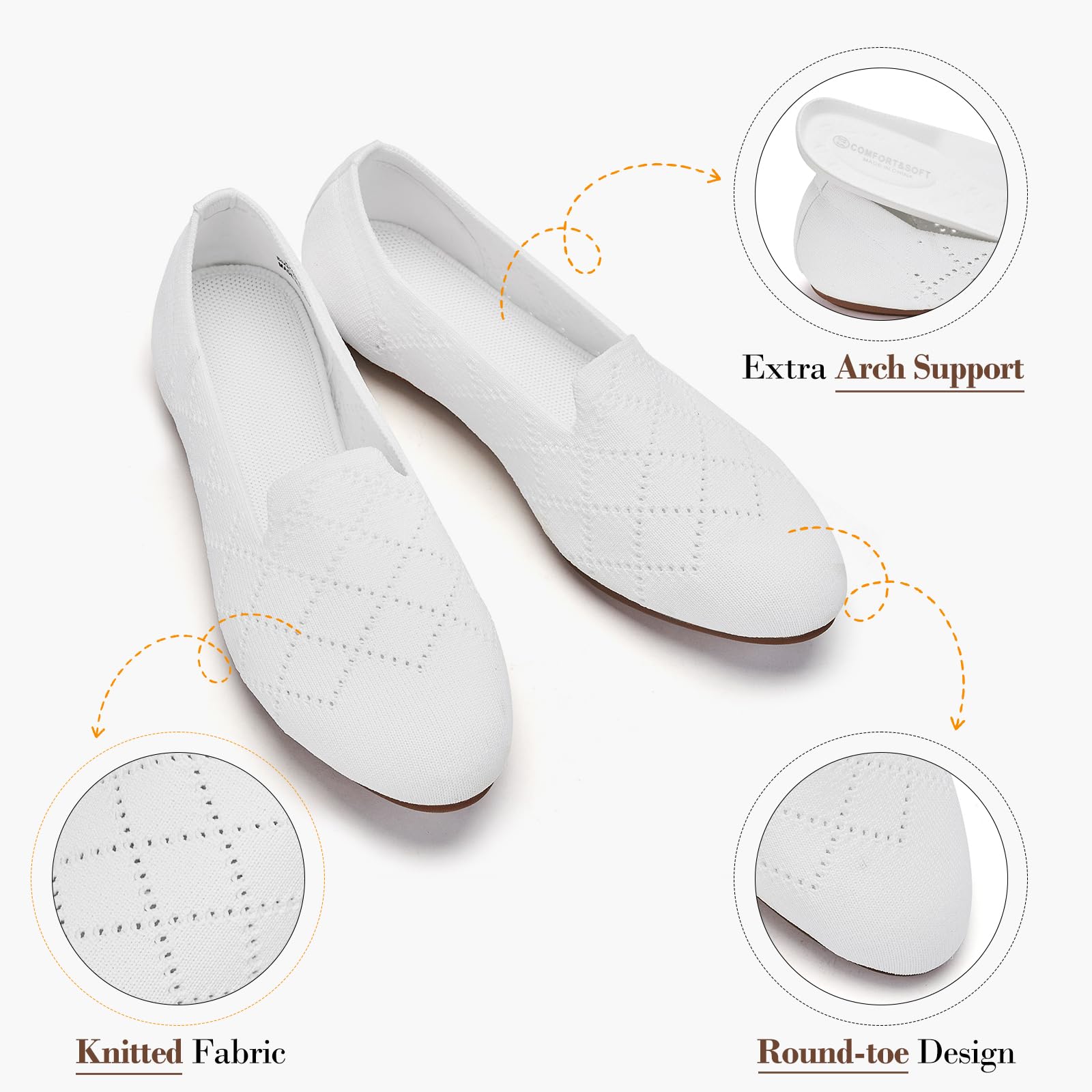 Bequeme Ballerinas Damen Atmungsaktive Strick Flache Schuhe Memory Foam Faltbar Slipper