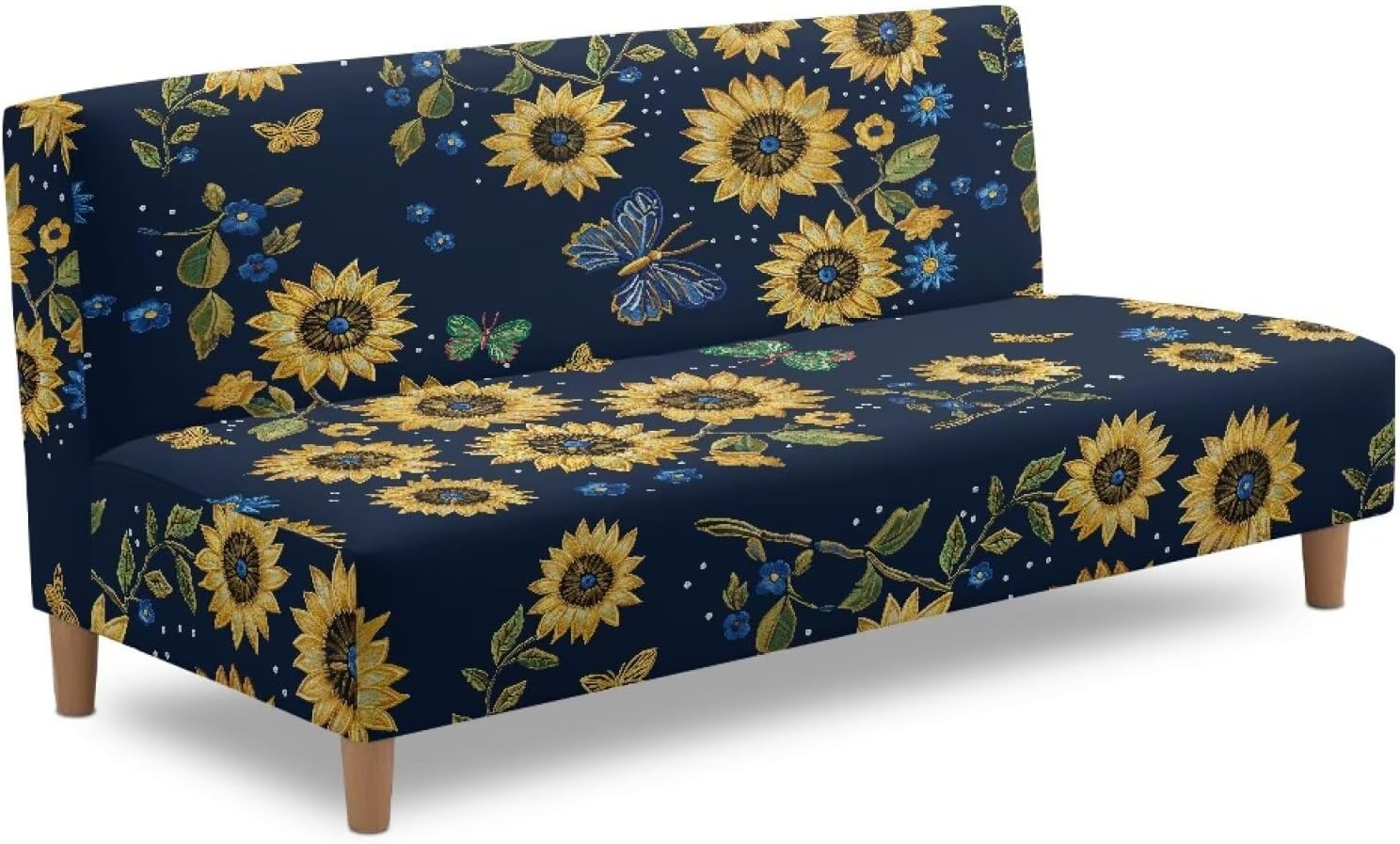 Sunflower Butterfly Stretch Armless Futon Cover Futon Slipcover Couch Cover Futon Sofa Bed Cover Furniture Protector with Elastic Bottom, Machine Washable