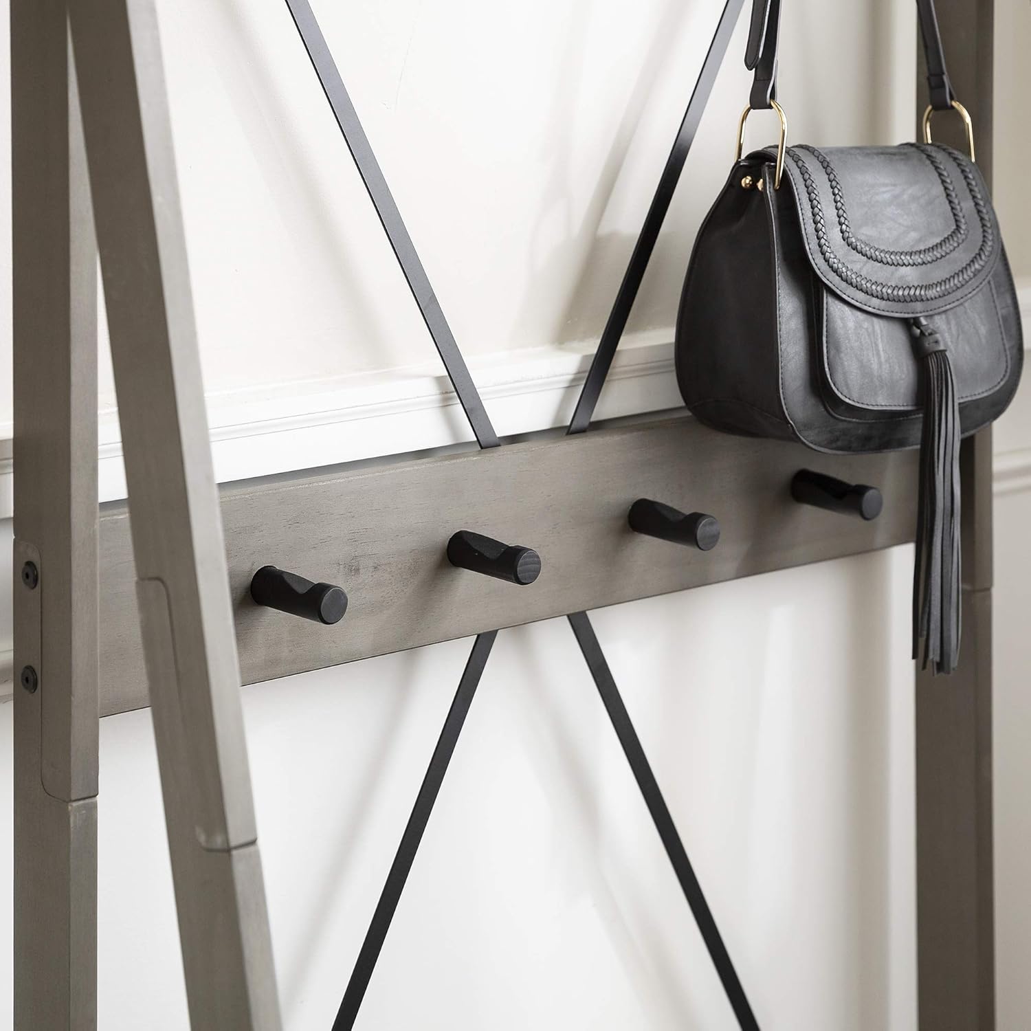Walker Edison X Back Farmhouse Entryway Bench Hall Tree Coat Rack Shoe Storage Shelf Mudroom Hallway Organizer, 68 Inch, Grey : Home & Kitchen